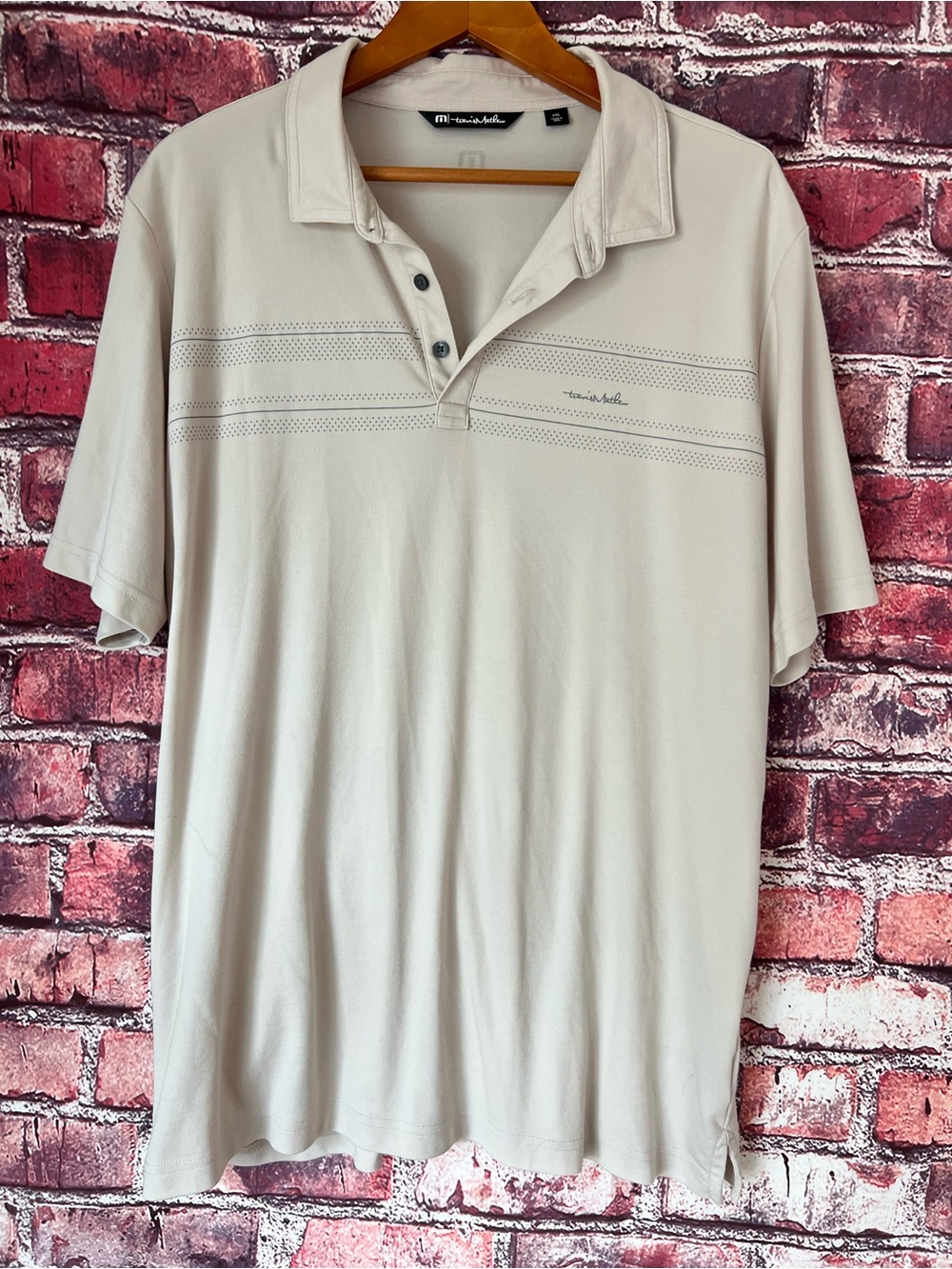 Travis Mathew Men's Light Beige Polo with Subtle Chest Stripe